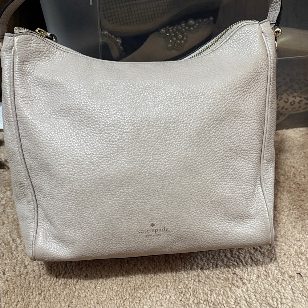 kate spade Pebbled Leather Shoulder Hobo with crossbody in Light Beige